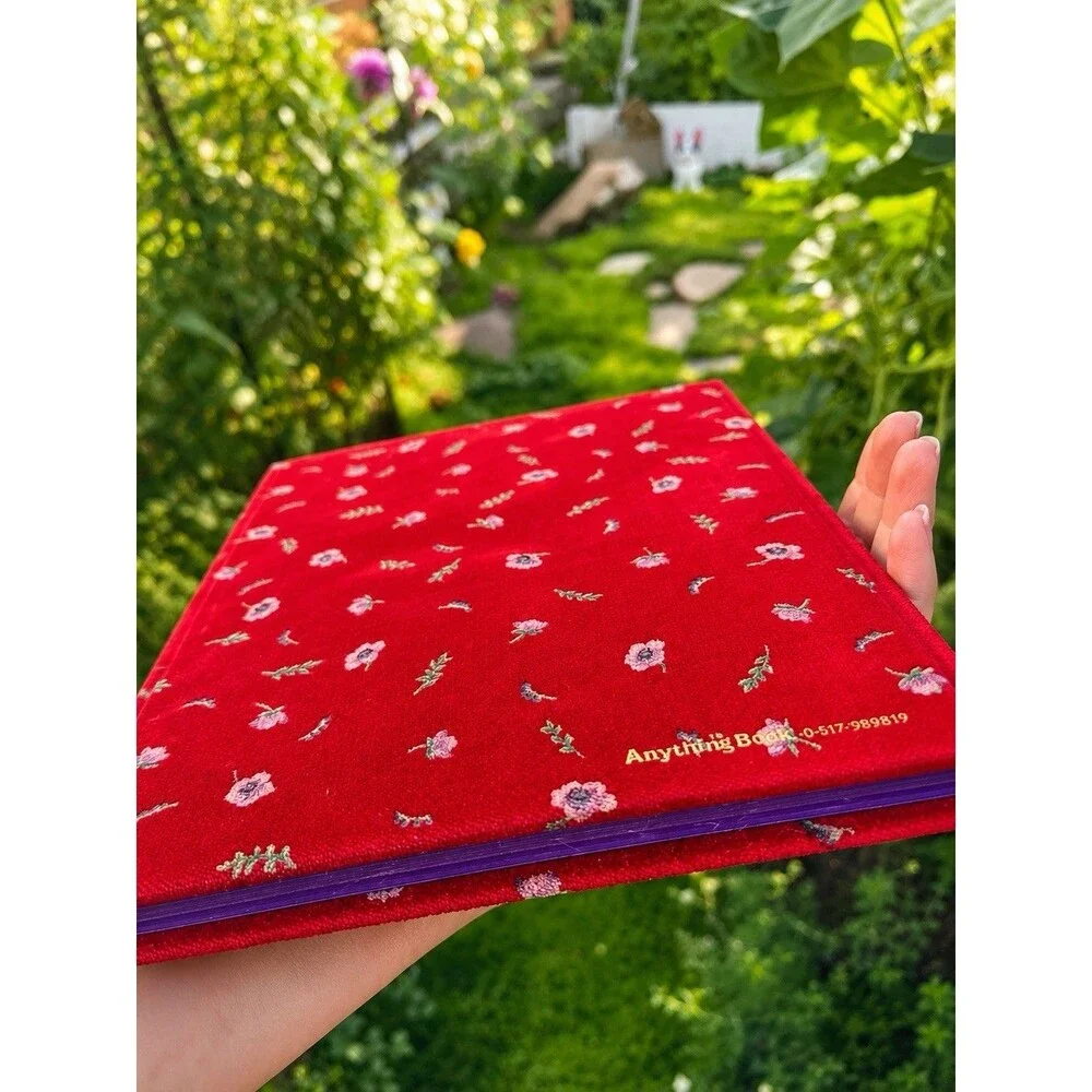 VTG 1980s  Anything Book Blank Journal Red Floral Corduroy Fabric Hardcover